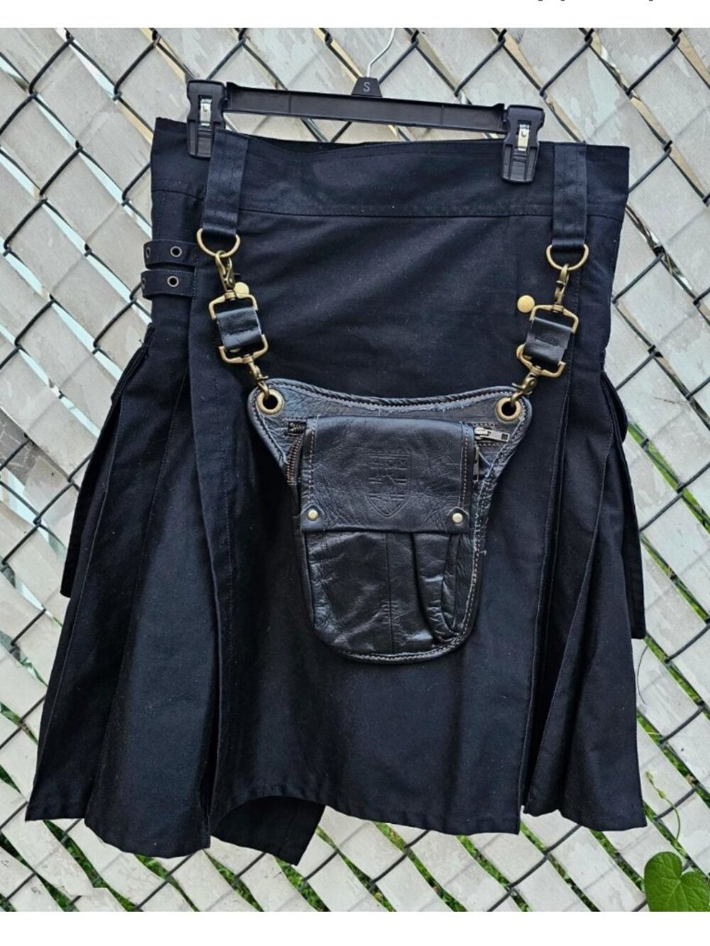 Damn Near Kilt Em Black Cotton Utility Kilt S + Leather Sporran Pouch Tactical